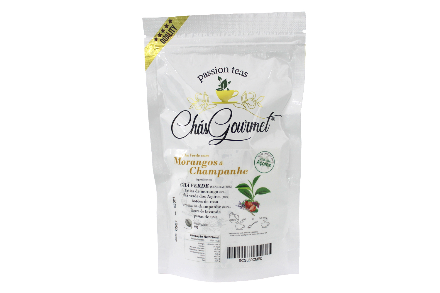 CHÁ VERDE c/ MORANGOS & CHAMPANHE (solto) — 250 g