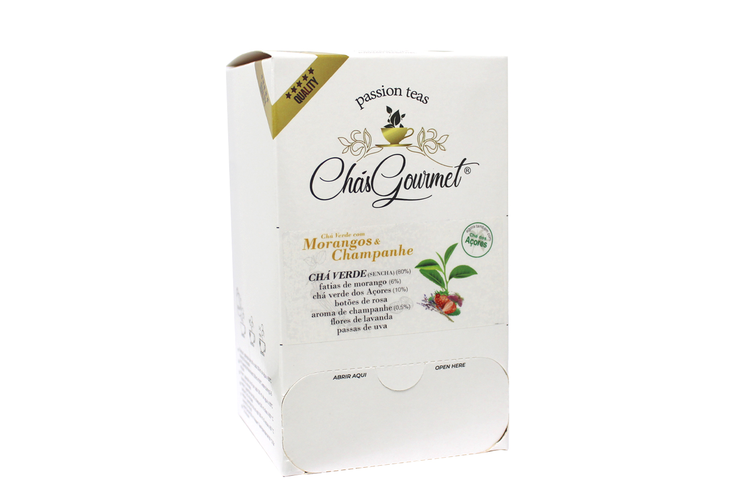 DISPENSADOR 20 SAQUETAS “Chá Verde c/ Morangos & Champanhe” – Green Blend — Único