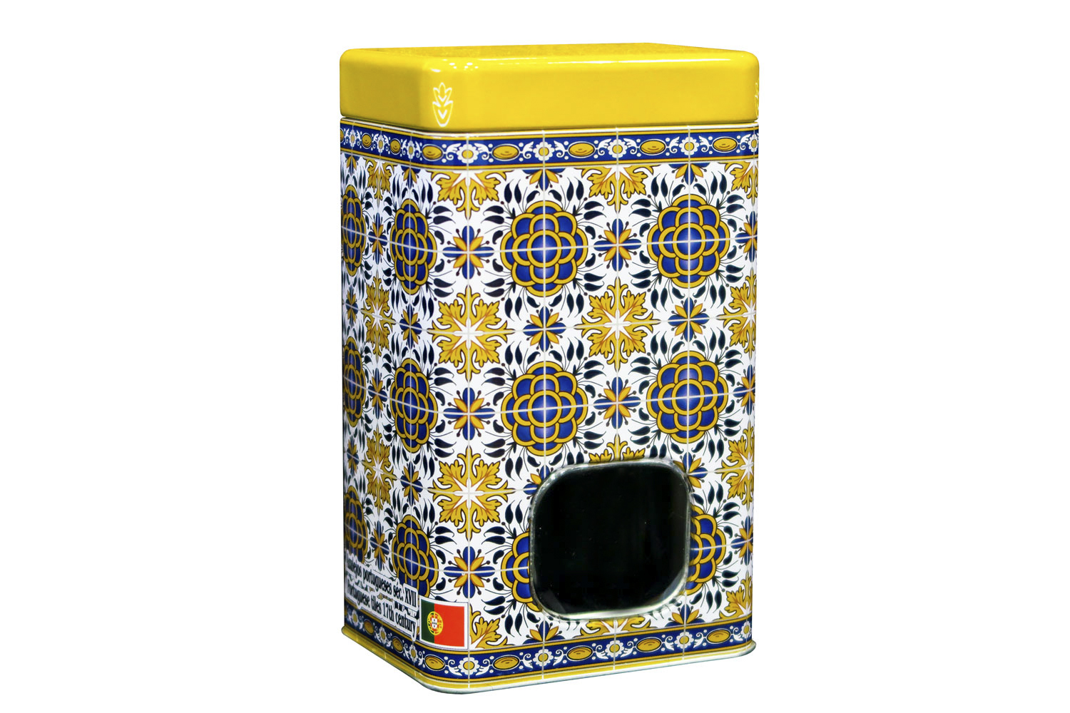 Lata Retangular – Padrão “Camélias” Amarela LT008 — Frutal