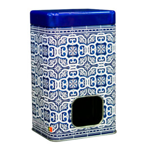 Lata Retangular – Padrão “Laçarias” Azul LT009 — Chá Preto c/ “Limão & Gengibre”
